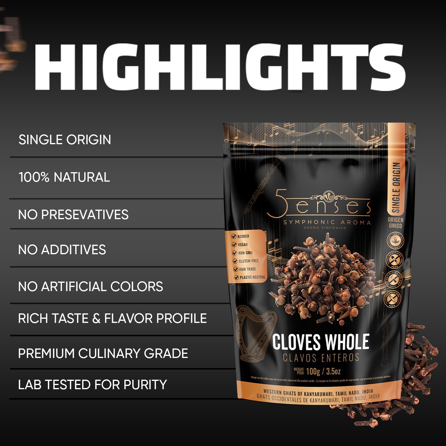 5Senses Whole Cloves | Clavos Enteros | Single Origin Non-GMO, Fairtrade