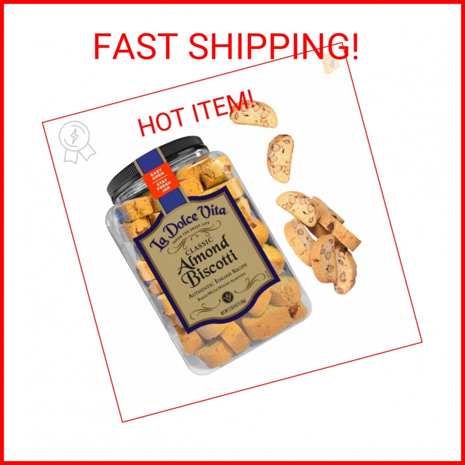 La Dolce Vita Classic Almond Italian Biscotti Cookies, Gourmet Coffee & Tea Dipp