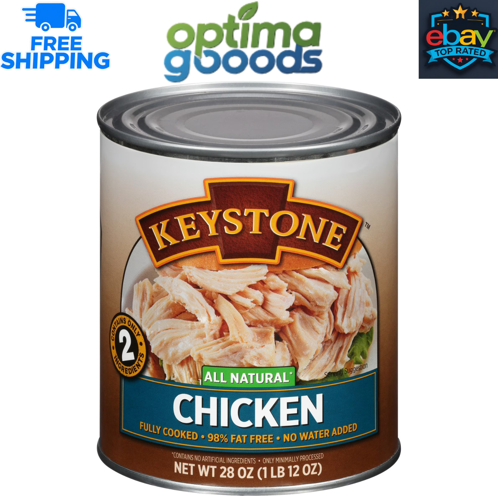Keystone All Natural Chicken, 28 oz. Can. Fully Cooked 98% Fat Free No Water Add