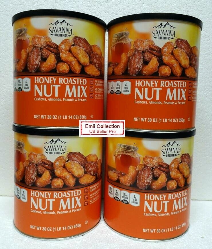 Savanna Orchards Honey Roasted Nut Mix Cashew, Almonds, Peanut & Pecan (4 Cans)