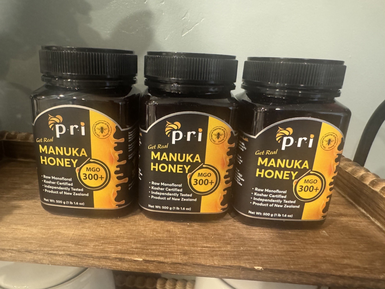 x3 P.R.I New Zealand 100 % Raw Manuka Honey, MGO 300+ Net Wt: 500g (1 lb 1.6 oz)