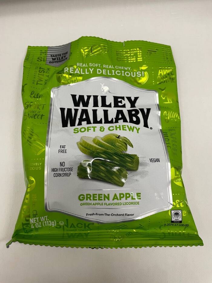 1 Bag Wiley Wallaby Green Apple Licorice Soft Chewy Fat Free Vegan 4 oz Gourmet