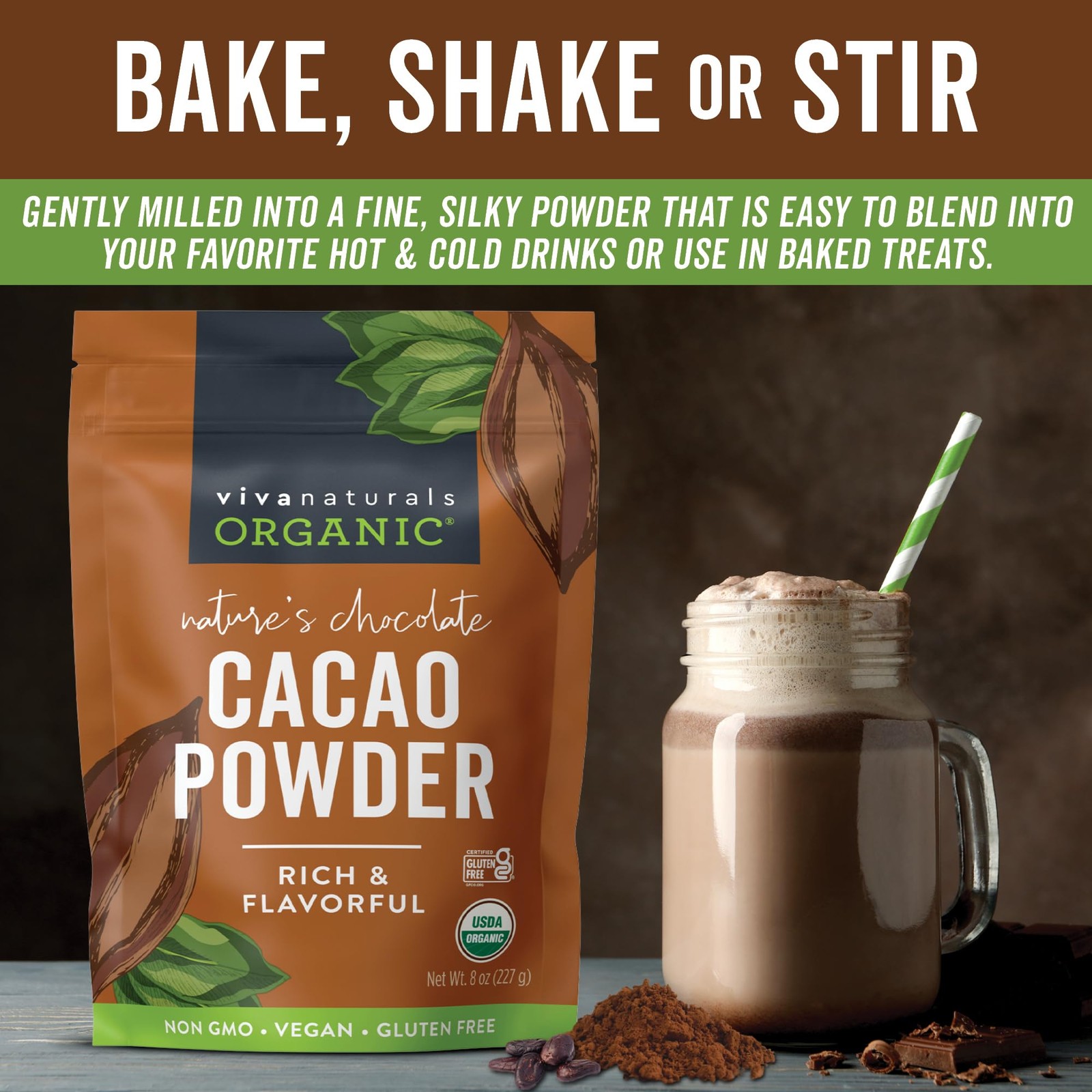 Unsweetened Organic Cacao Powder 8oz – Vegan, Keto, Paleo, Non-GMO, Gluten-Free