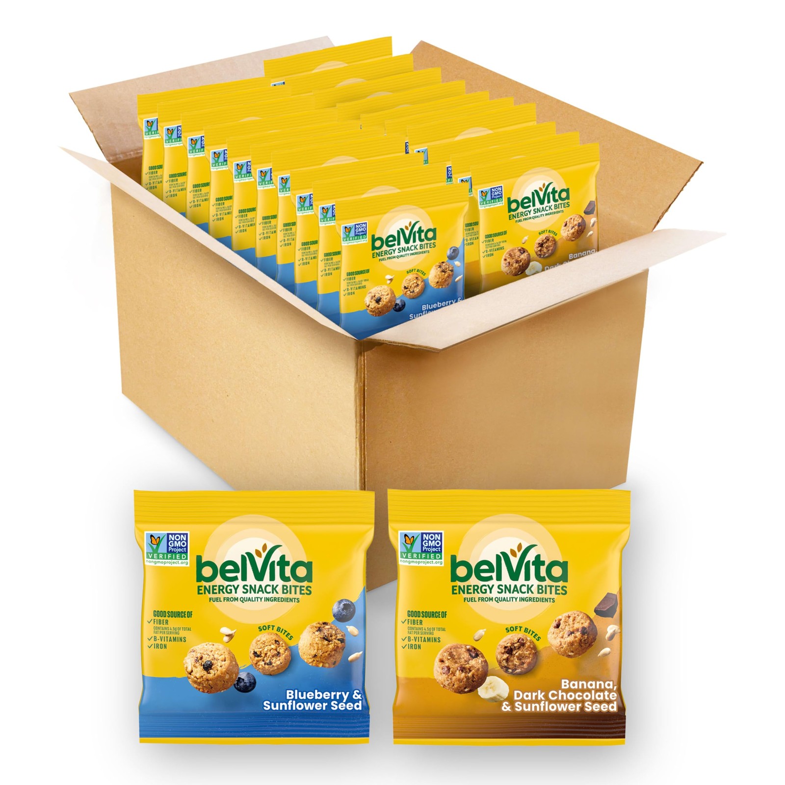 belVita Energy Snack Bites Variety Pack, Banana 1.12 oz, Blue, Yellow/Brown