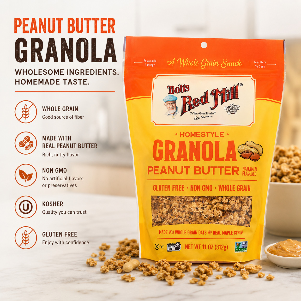 Bob’s Red Mill Peanut Butter Granola 11oz Gluten Free Non GMO Whole Grain Kosher