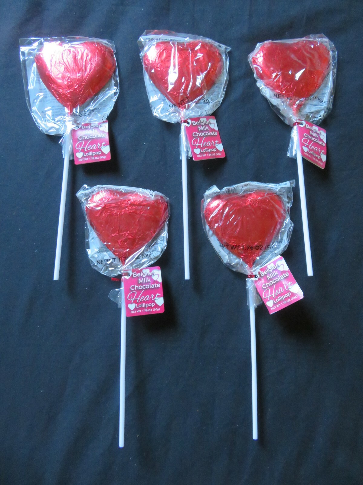 (5) Belgian Milk Chocolate Foiled Heart Pop Lollipop 1.76 Oz Each *D