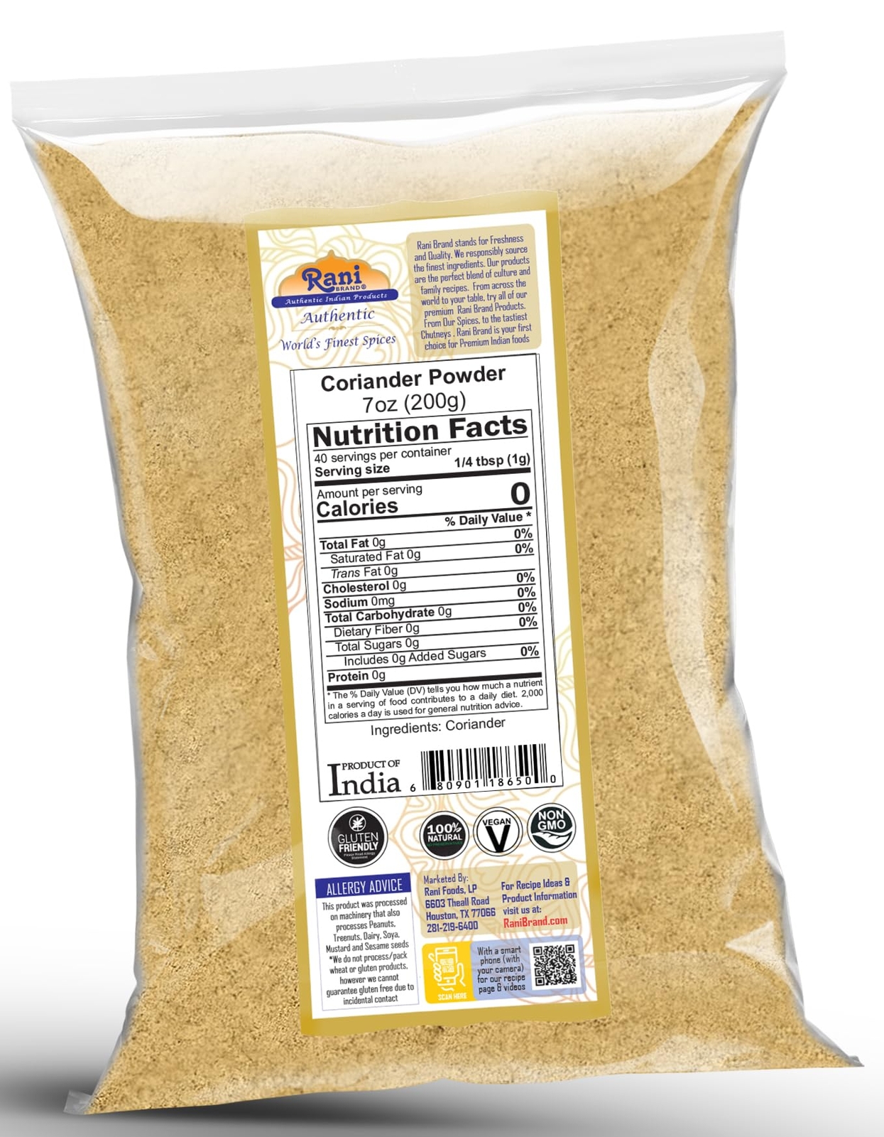 Rani Coriander Ground Powder (Indian Dhania) Spice, 7oz (200g)