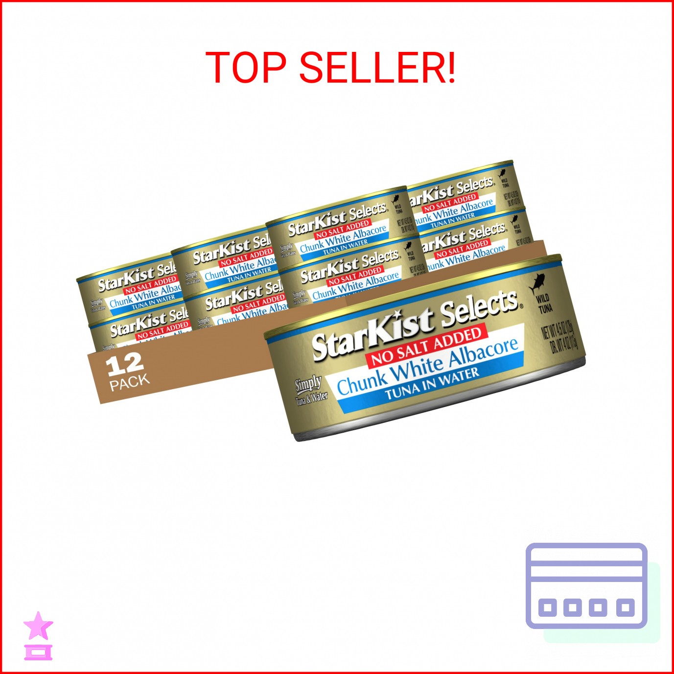 StarKist Selects No Salt Added Chunk White Albacore Tuna, 4.5oz, 12-Pack