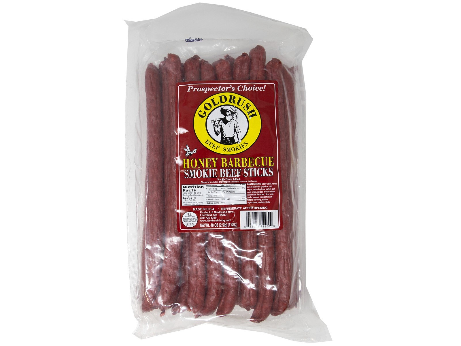 Gold Rush 2.5 LB Honey BBQ Beef Smoked Sticks (2) 30 Count Packs Free Shipping