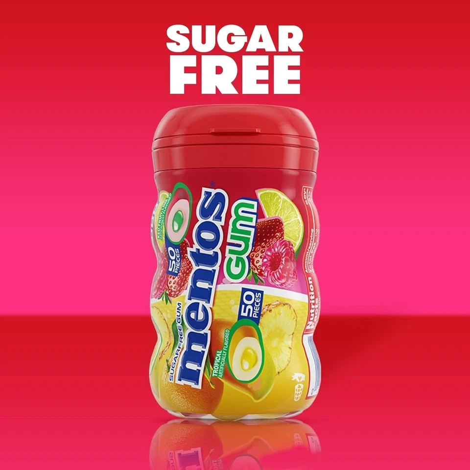 Sugar-Free Chewing Gum, Tropical, Red Fruit and Lime, 50 Piece Bottle, 2 pack