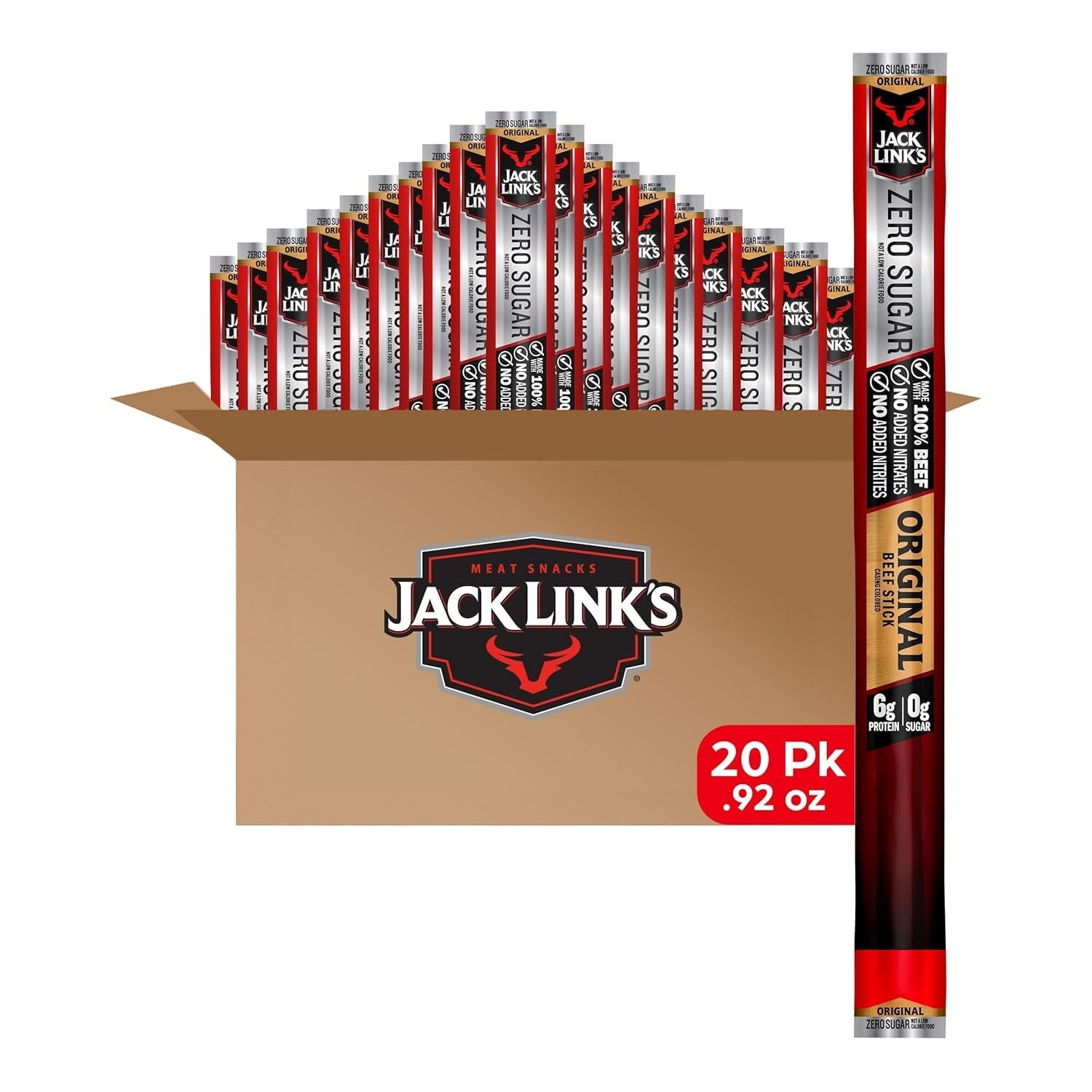 Jack Link’s Original Zero Sugar Beef Sticks – (20 0.92 Ounce (Pack of 20)