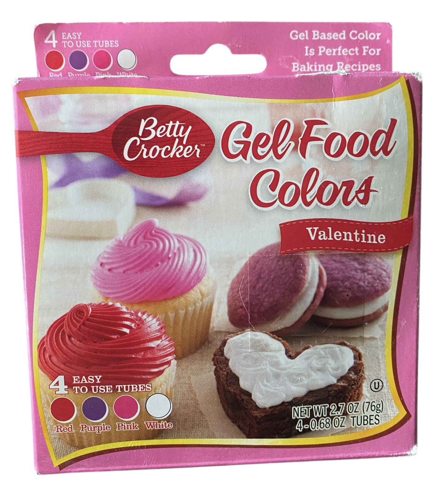 Betty Crocker Gel Food Colors VALENTINE Colors 4 Tubes Red Purple Pink White