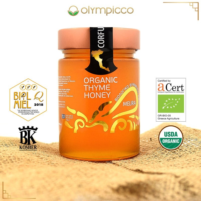 MELIRA Greek Unfiltered Raw Organic Thyme Honey – 450g/15.8 oz
