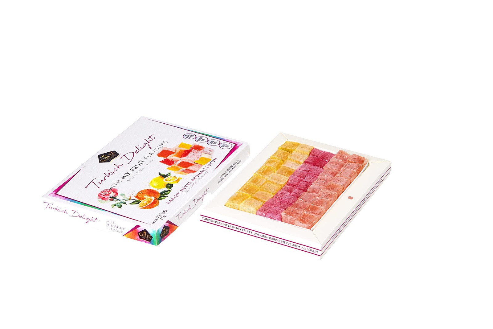 Cerez Pazari Turkish Delight with Rose, Orange and Lemon 7 Ounce (Pack of 1)