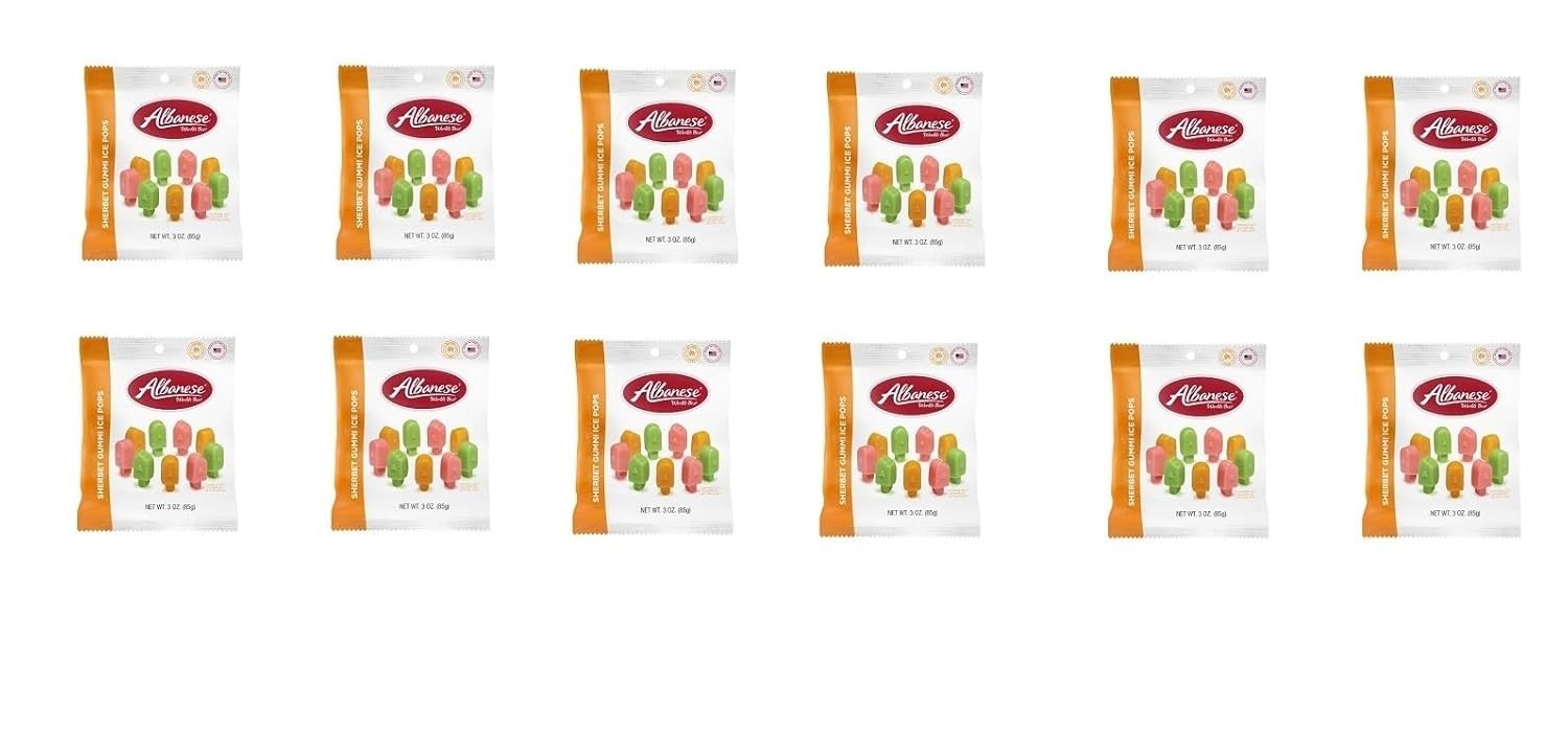 Albanese World’s Best Sherbet Gummi Ice Pops – 3 oz Bag(pack of 12)