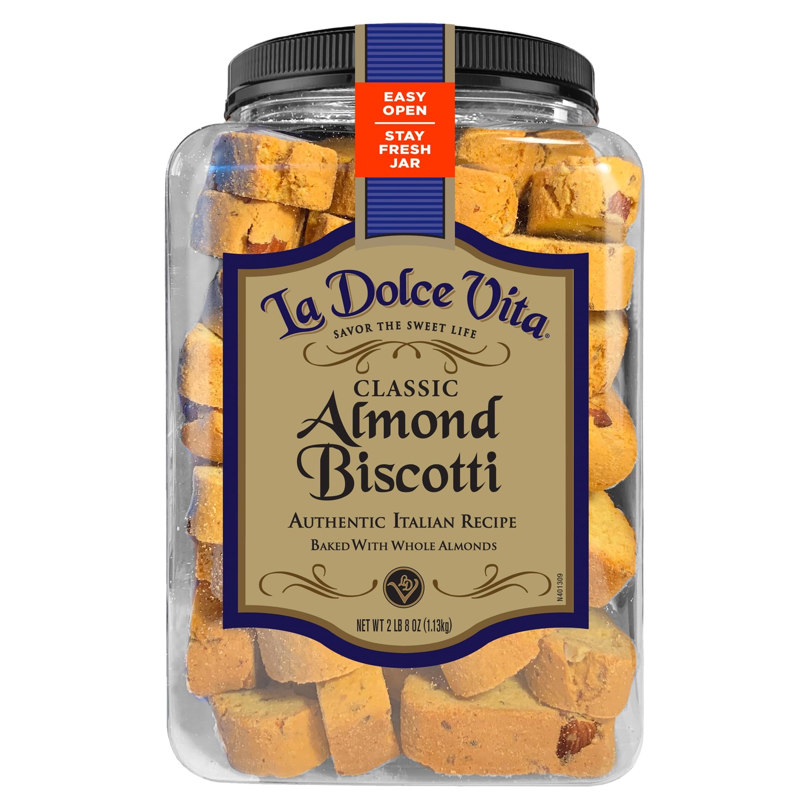 Classic Almond Italian Biscotti Cookie Snacks with Whole Almonds, 40 oz. Jar,…