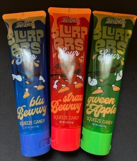 Too Tart SLURPERS Sour Liquid Ooze Squeeze Tube Candy – LOT OF 3 FLAVORS