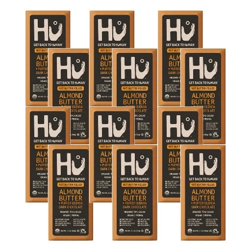 Hu Organic Paleo Almond Butter & Puffed Quinoa Dark Chocolate Box 12 Bars Vegan