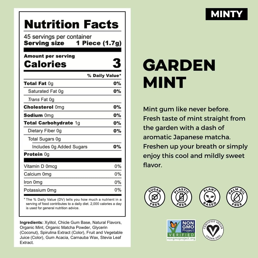144 Count Refresh Natural Gum, Plastic-Free, Low Calorie Garden Mint Flavor