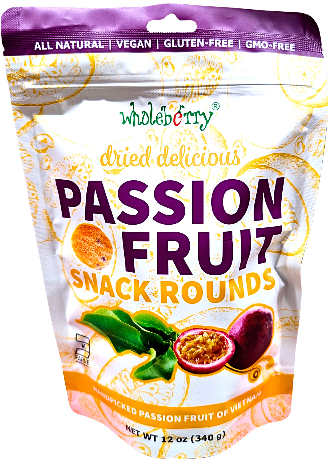 Wholeberry Dried Passion Fruit Snacks No Preservatives 12 Oz EXP 09/2027