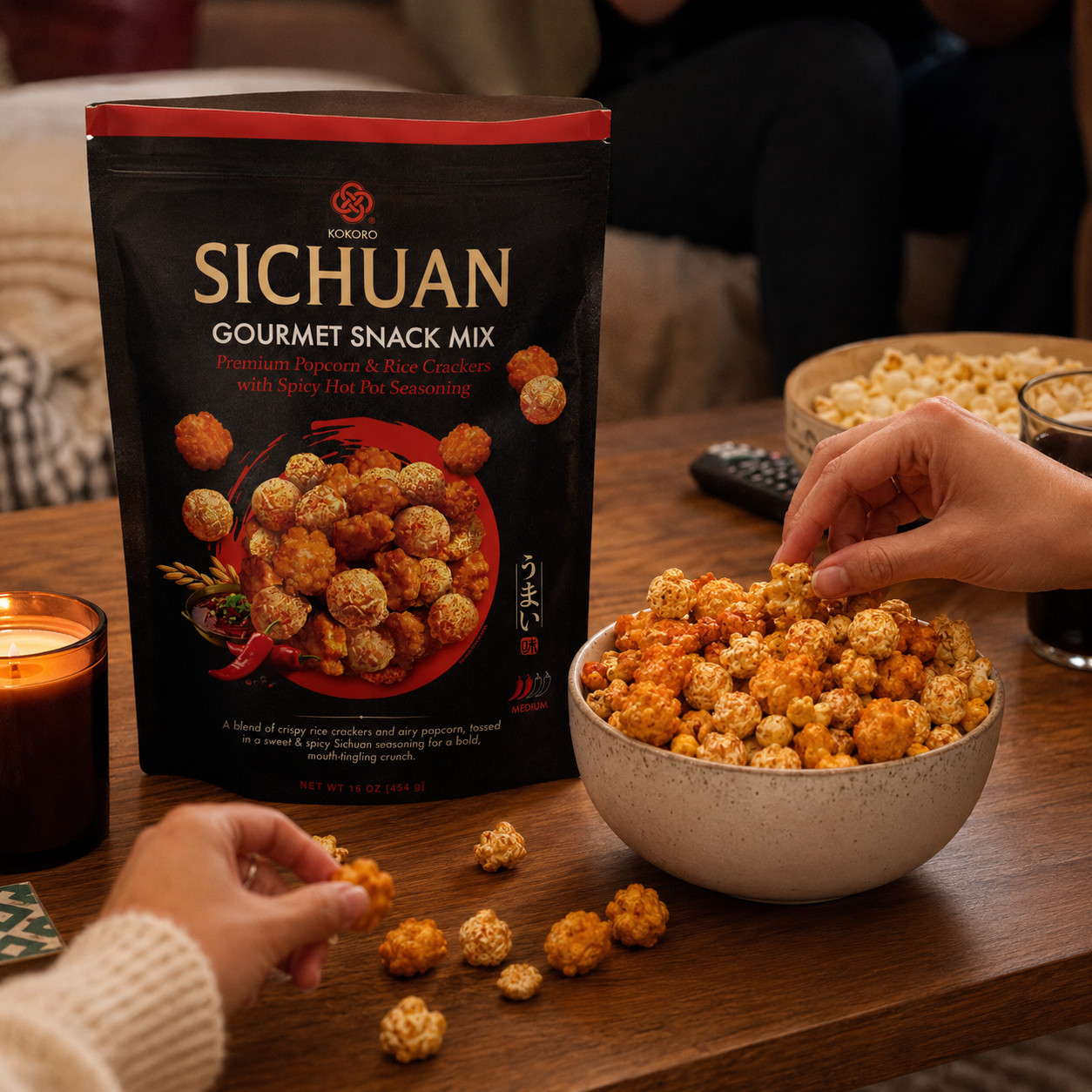4 Pack Kokoro SICHUAN Gourmet Snack Mix with Spicy Hot Pot Seasoning 16 Oz.