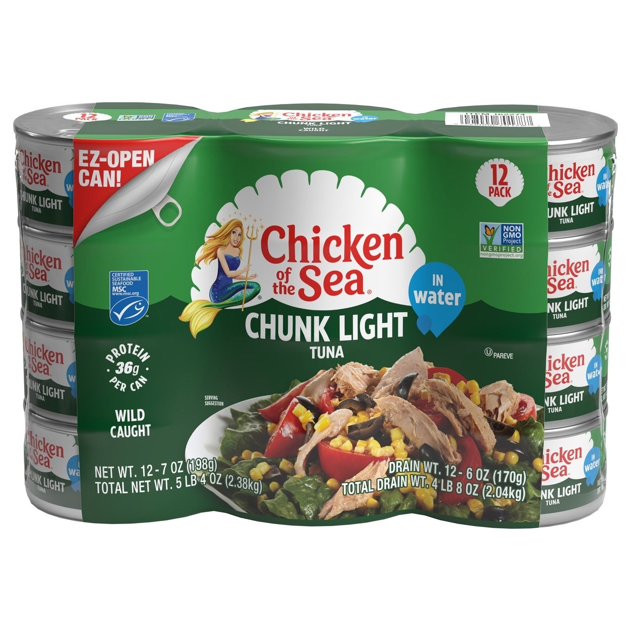 Chicken of the Sea Chunk Light Premium Tuna in Water, 7 Ounce (Pack of 12)