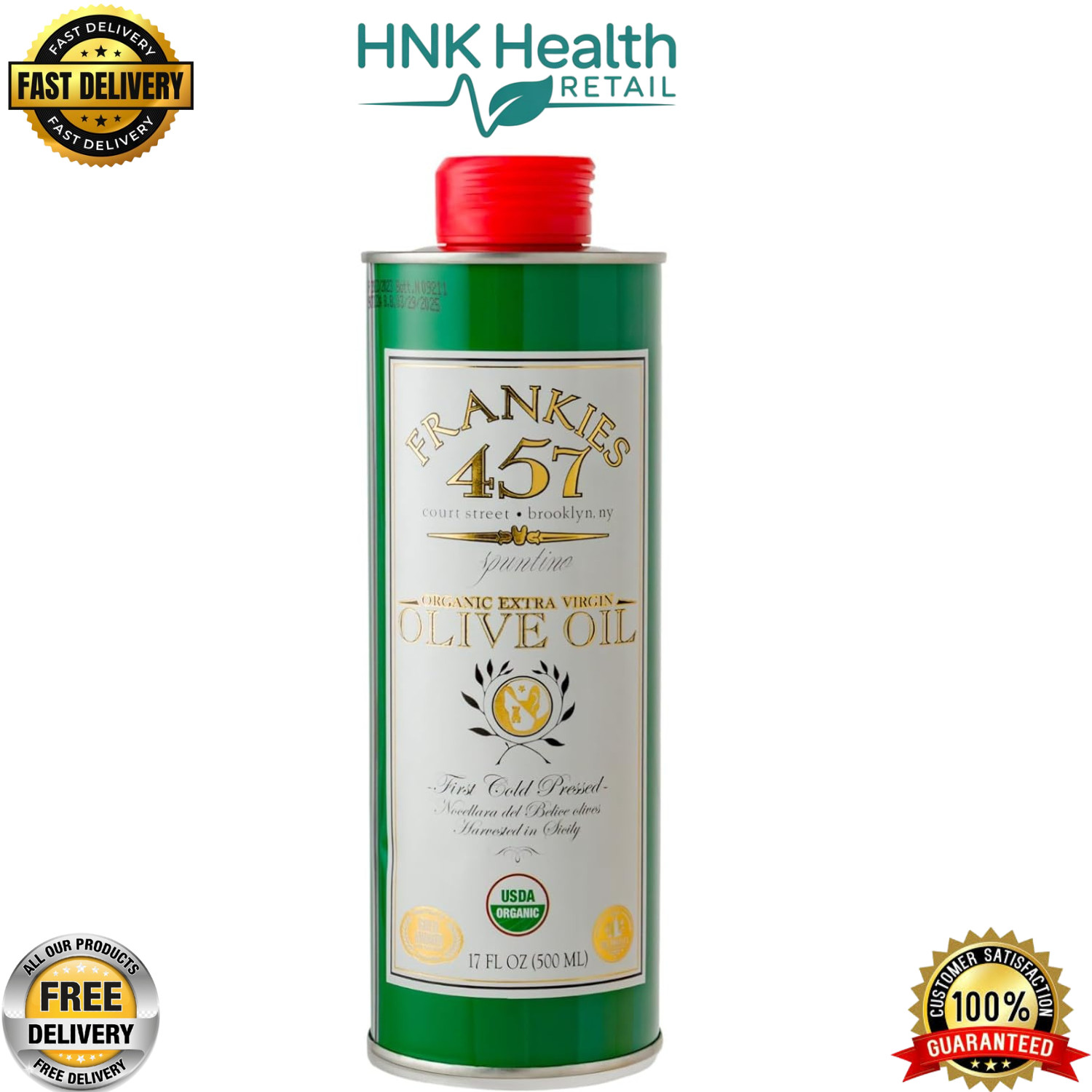Frankies 457 Organic Extra Virgin Organic Olive Oil – 16.9 fl oz (500 ML)