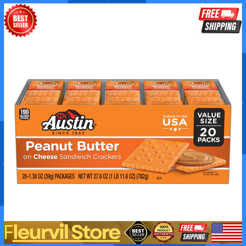 Austin Peanut Butter on Cheese Sandwich Crackers, Single Serve Snack 20 Count