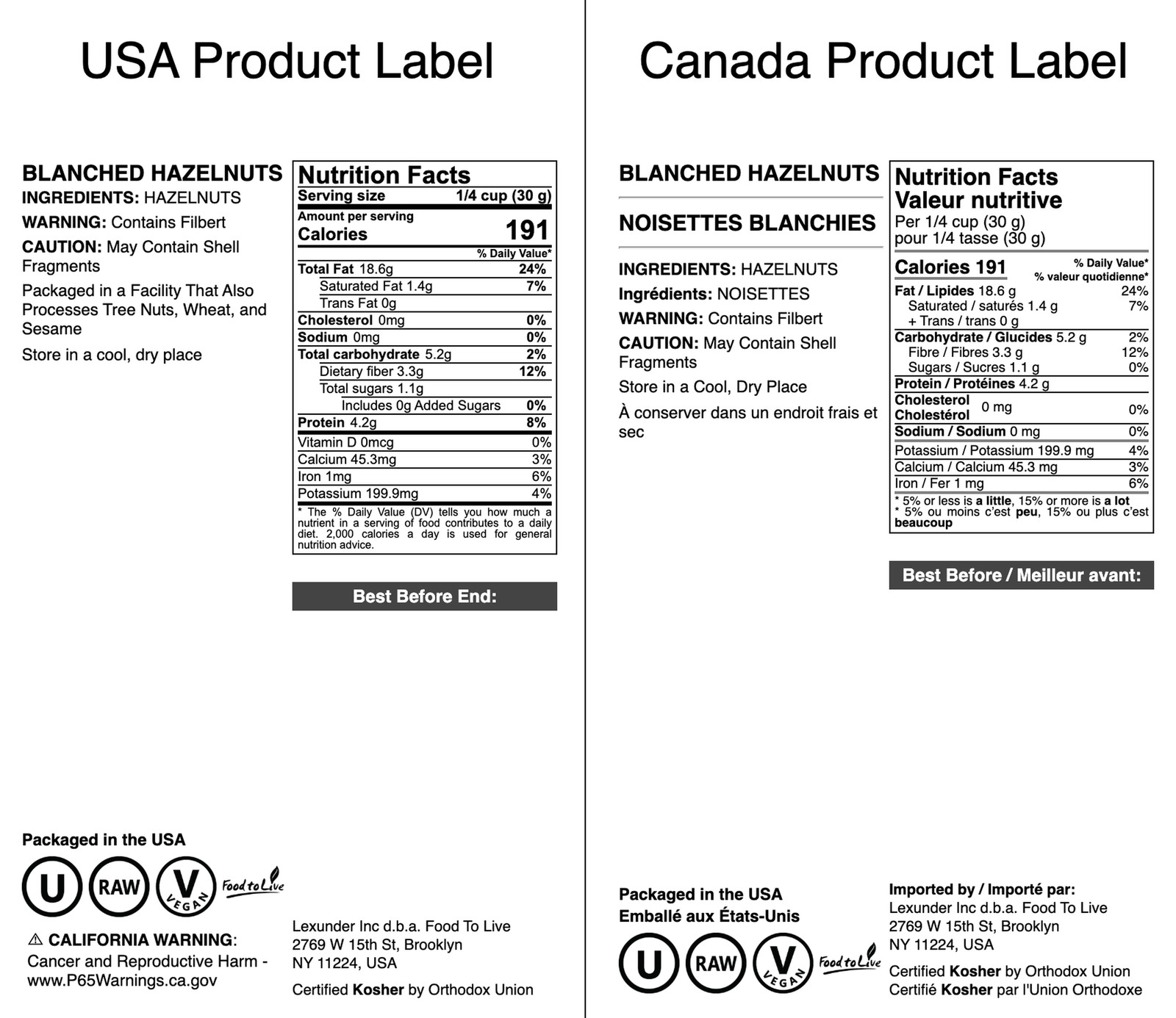 Blanched Hazelnuts – No Skin, Unsalted, Kosher, Vegan, Bulk