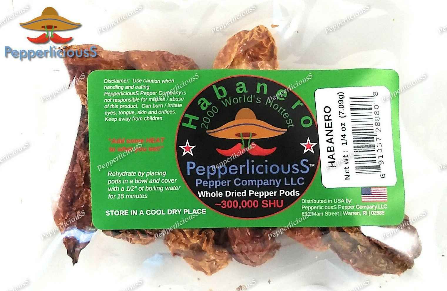 1/4oz (6 – 8 pods) HABANERO – 2000 Worlds Hottest – Whole Dried Chile Pepper Pod