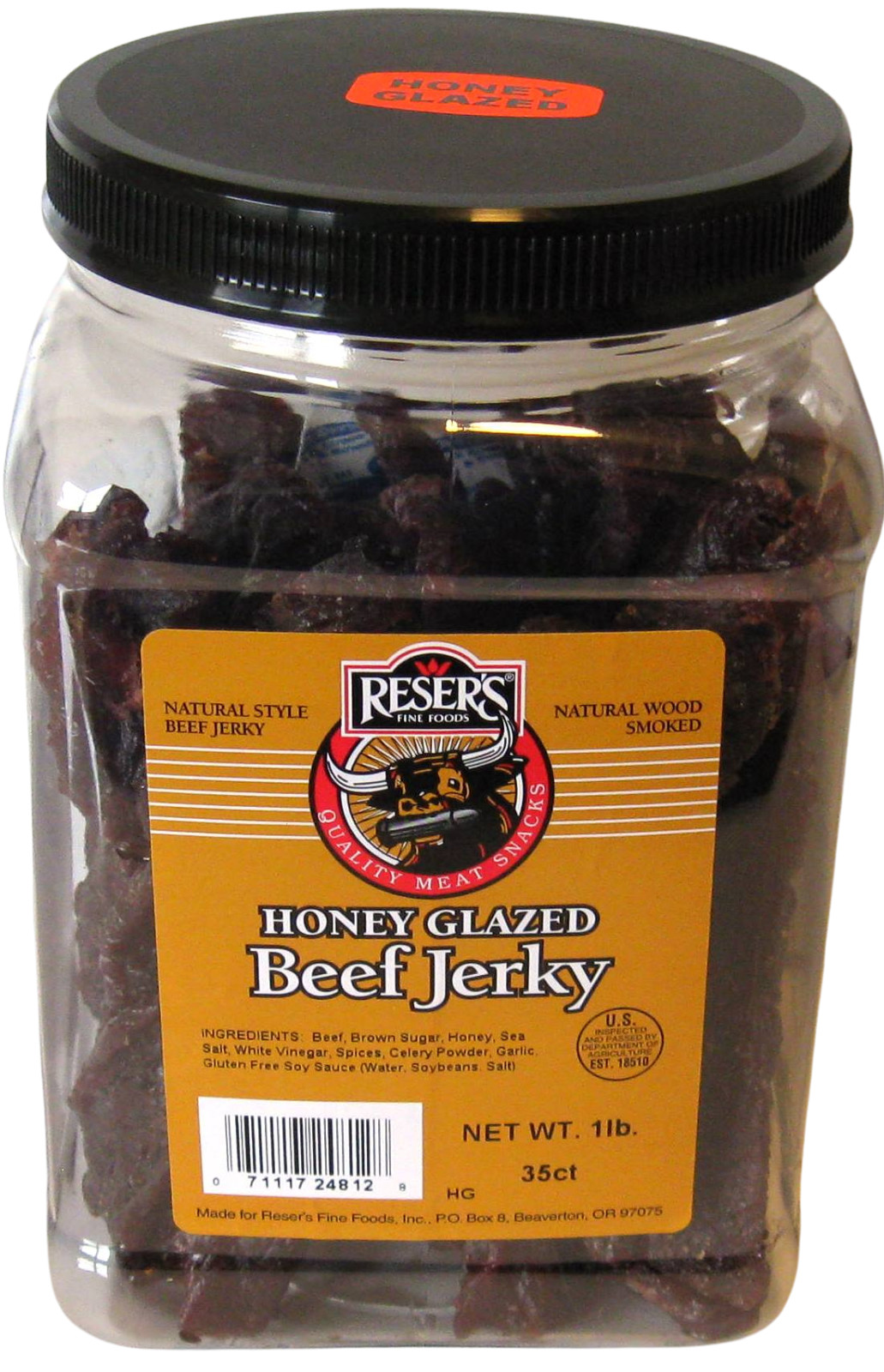 Reser’s 1 Net Pound Natural Wood Smoked Honey Glazed Beef Jerky 1/2 Gallon Jar