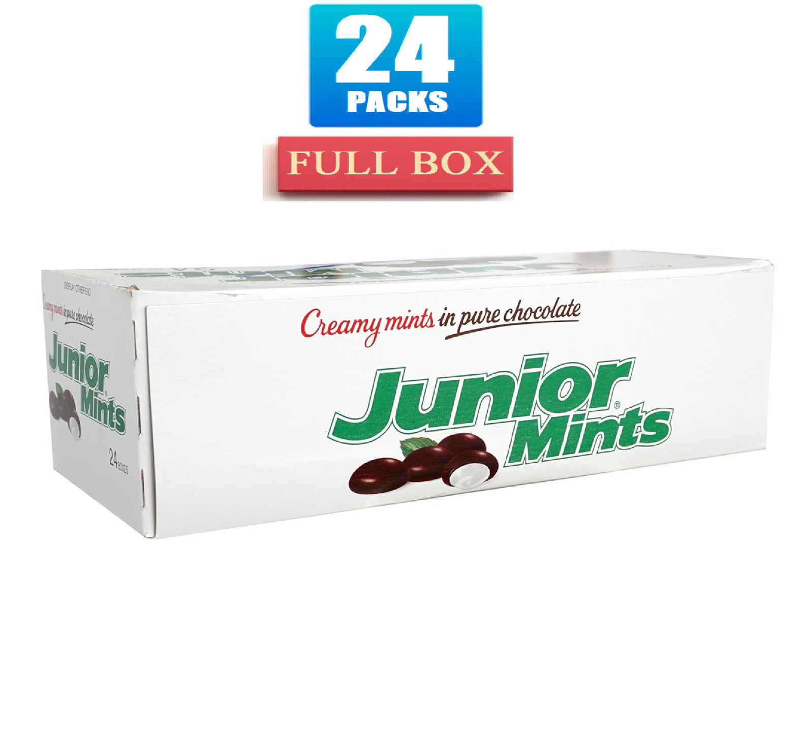 Full Box 24x Junior Mints Creamy Mints In Pure Chocolate Theater Box – 1.84oz