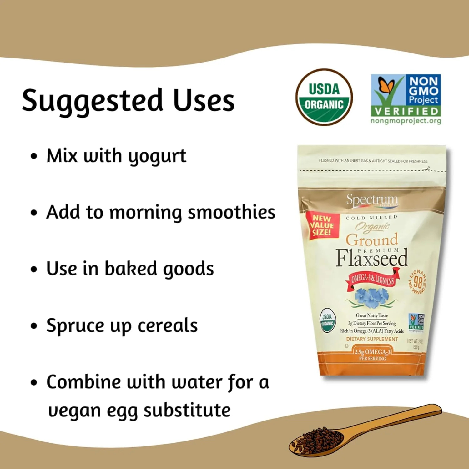 Spectrum Essentials Organic Premium Ground Flaxseed 14 oz