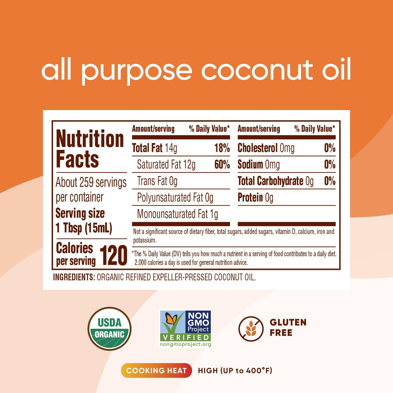 Organic Steam Refined Oil, Coconut, 128 Fl Oz