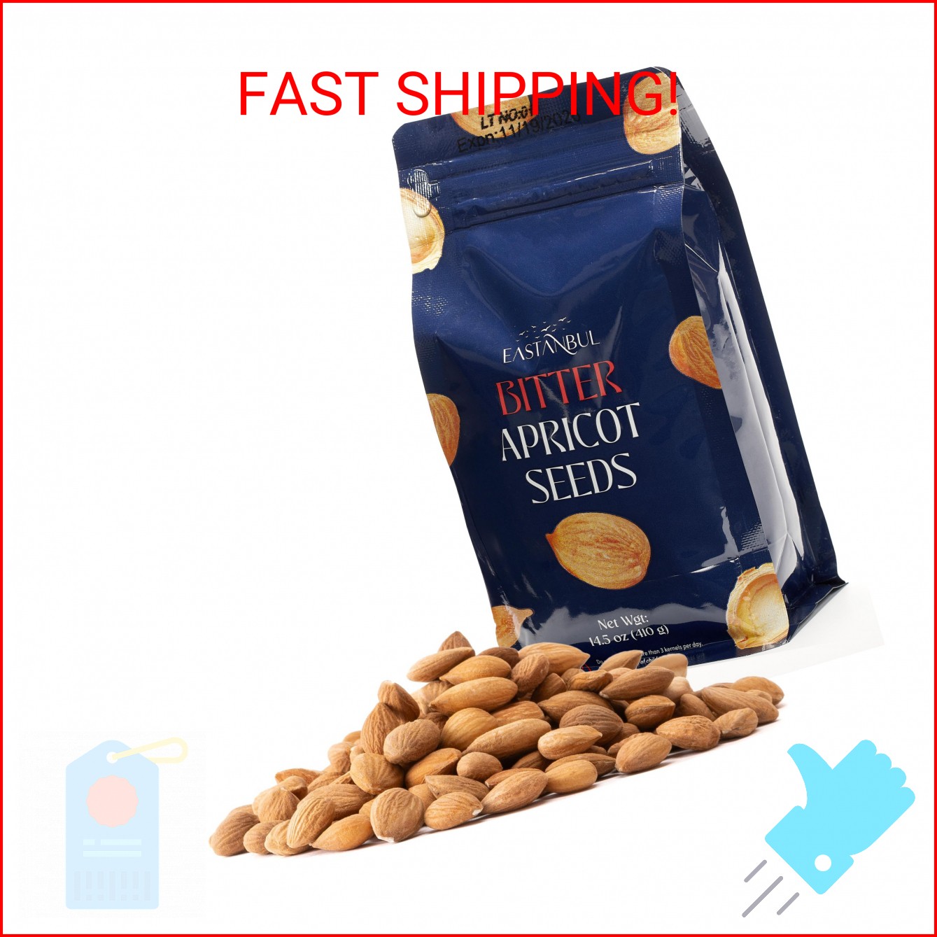 Eastanbul Apricot Seeds, 14.5oz, Apricot Kernels, Raw & Bitter Seeds, 100% Natur