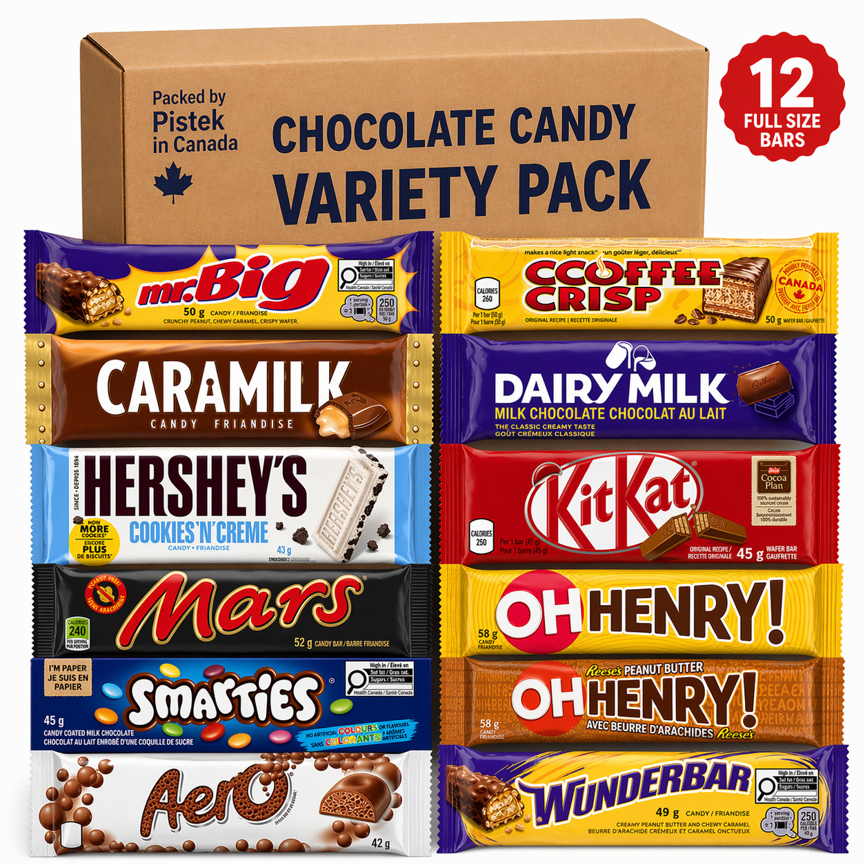 12pc Canadian Chocolate Bar Variety Pack Assorted Nestle Coffee Crisp Aero KitKa