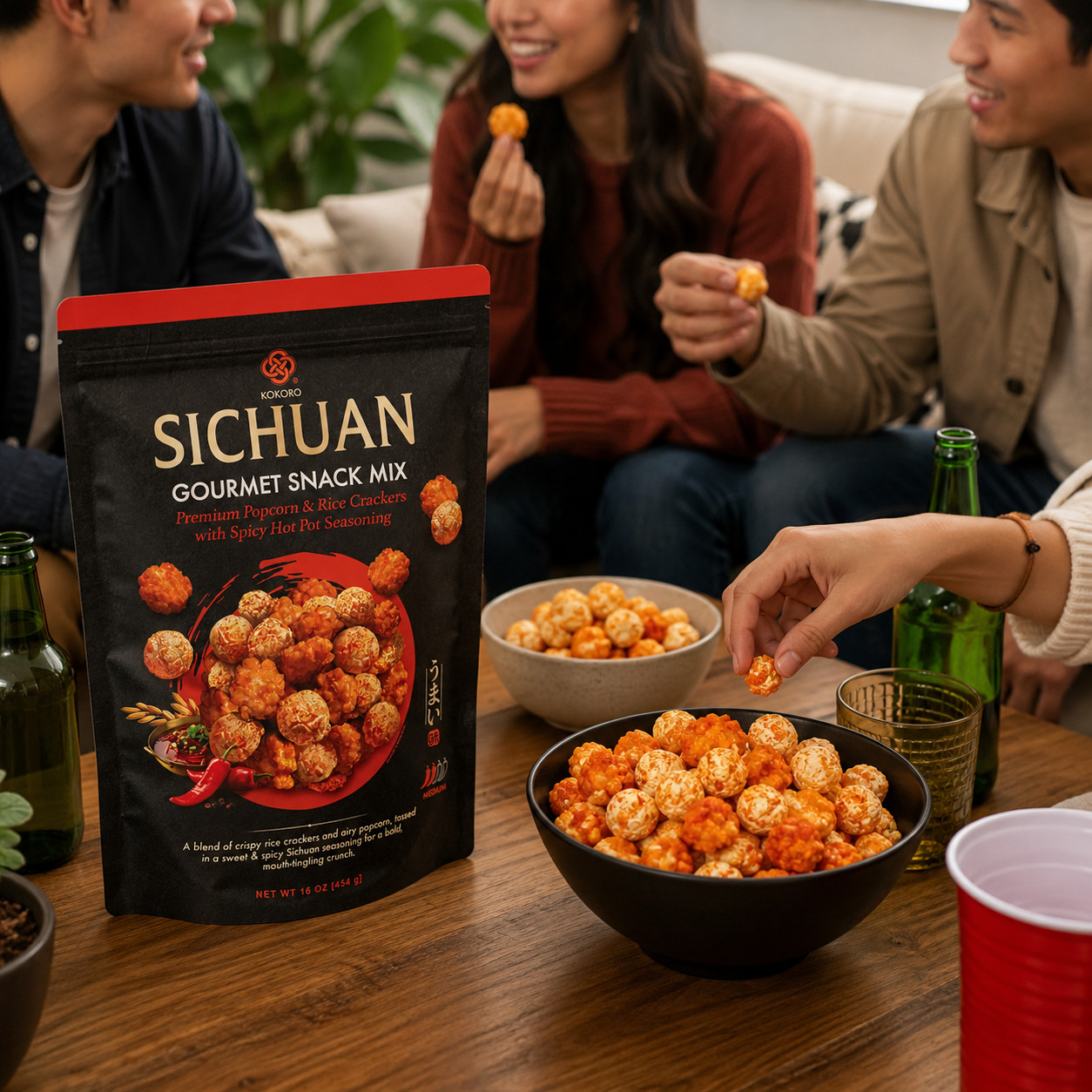 4 Pack Kokoro SICHUAN Gourmet Snack Mix with Spicy Hot Pot Seasoning 16 Oz.