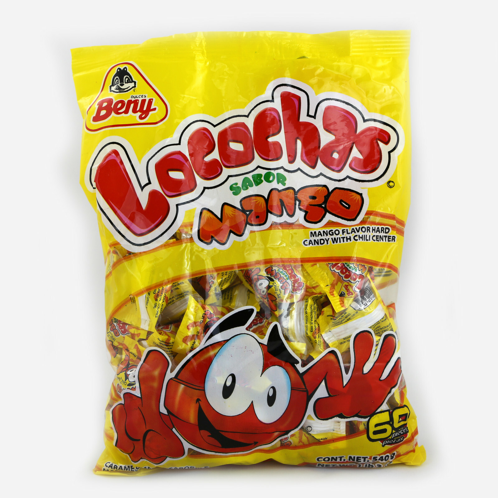 Beny Locochas flavored hard candy w/ chili center 60ct 1lb .98oz bag 6 flavors