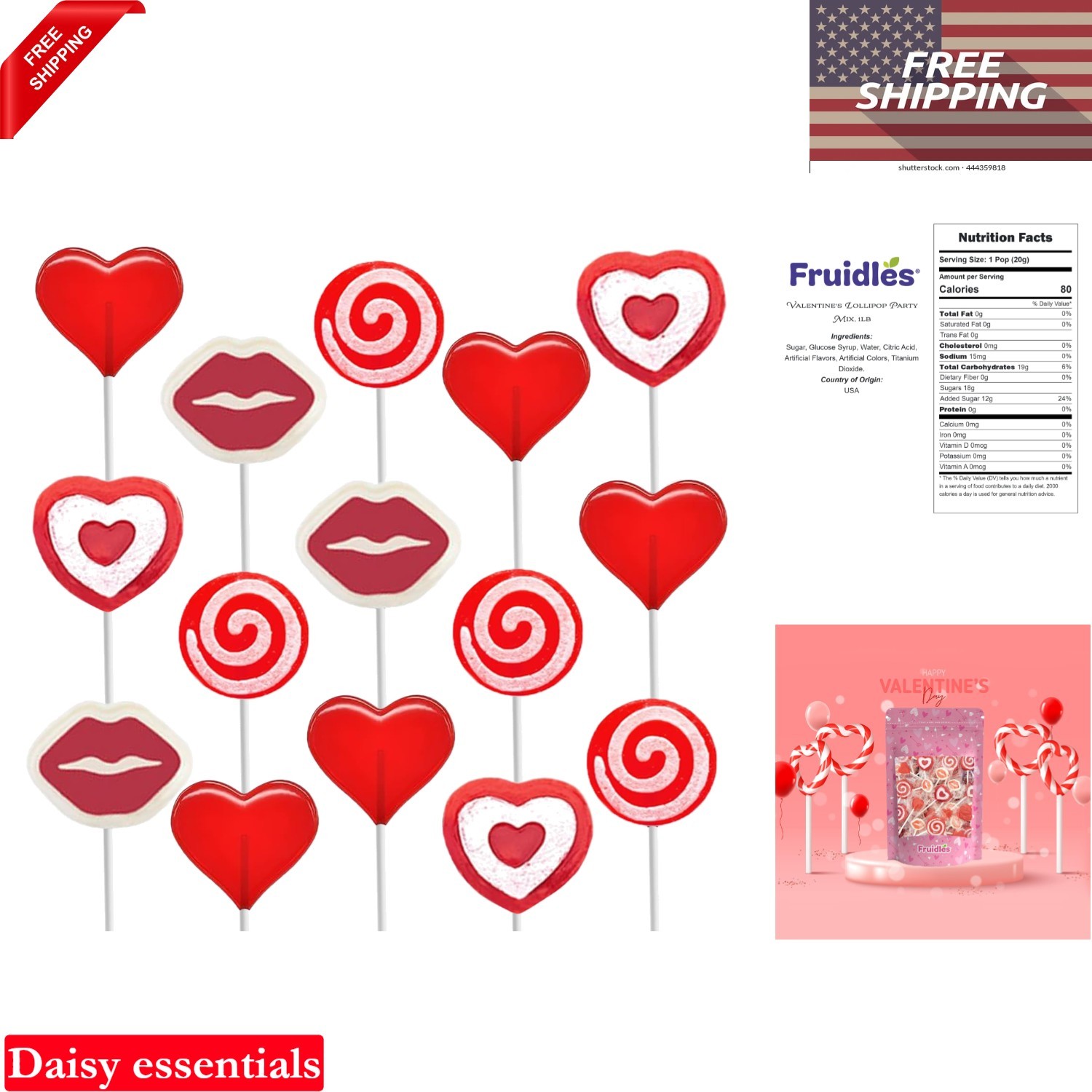 Valentine’s Heart & Lips Lollipops Assortment 1lb Individually Wrapped Party …