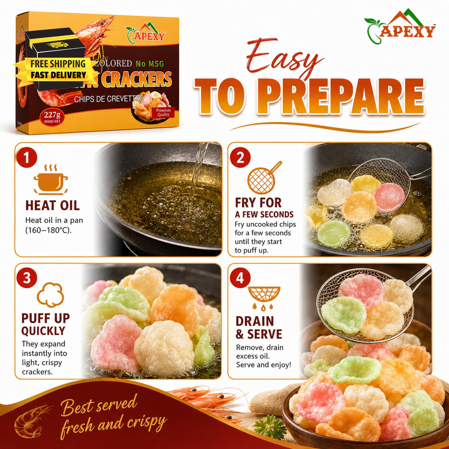 Prawn Crackers Uncooked Shrimp Chips, Multi-Color No MSG Added Asian Shrimp Crac