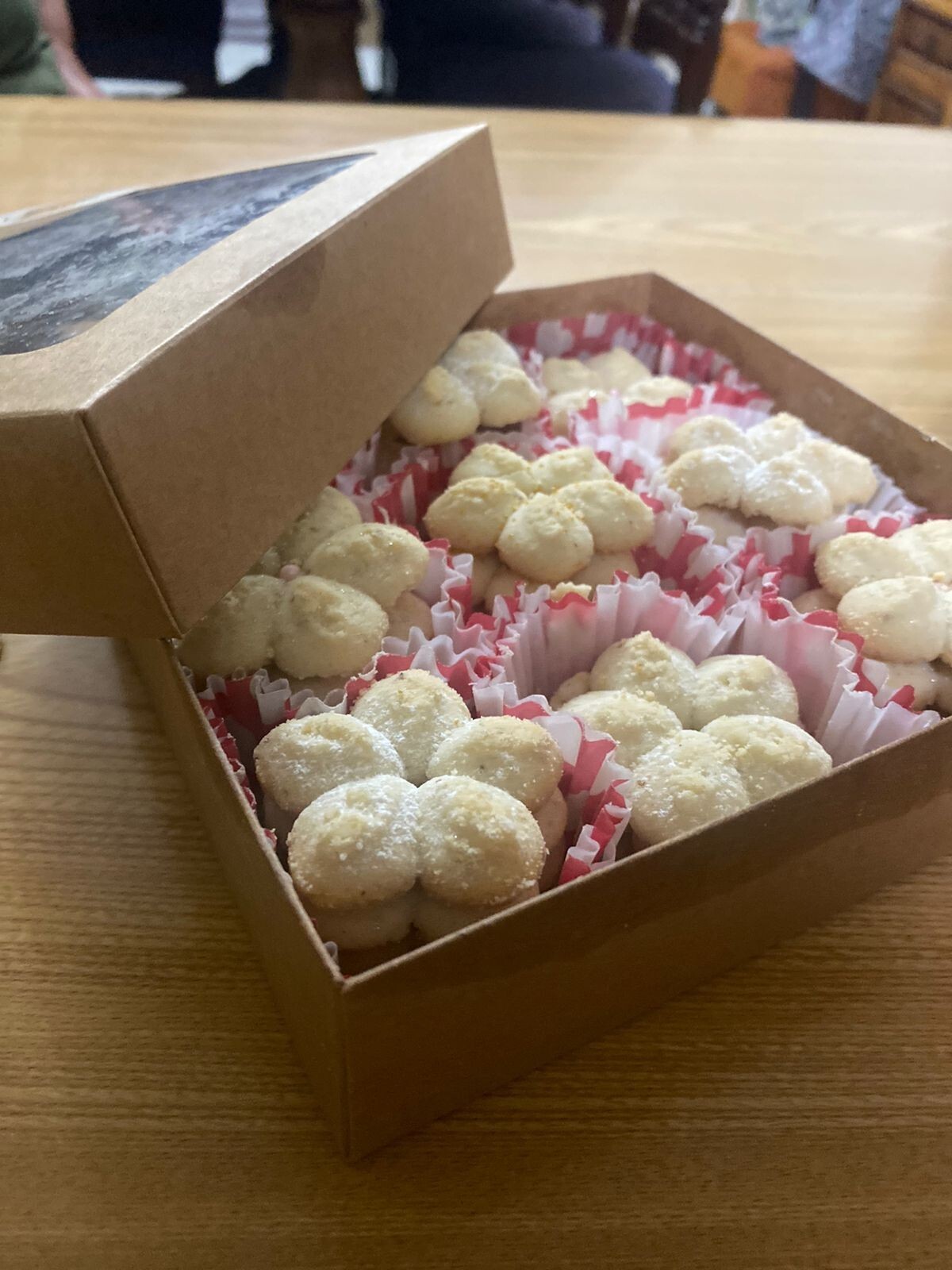 Homemde Butter Spritz Cookies. 3 dz. Almond, Pecan, Vanilla or Lemon.