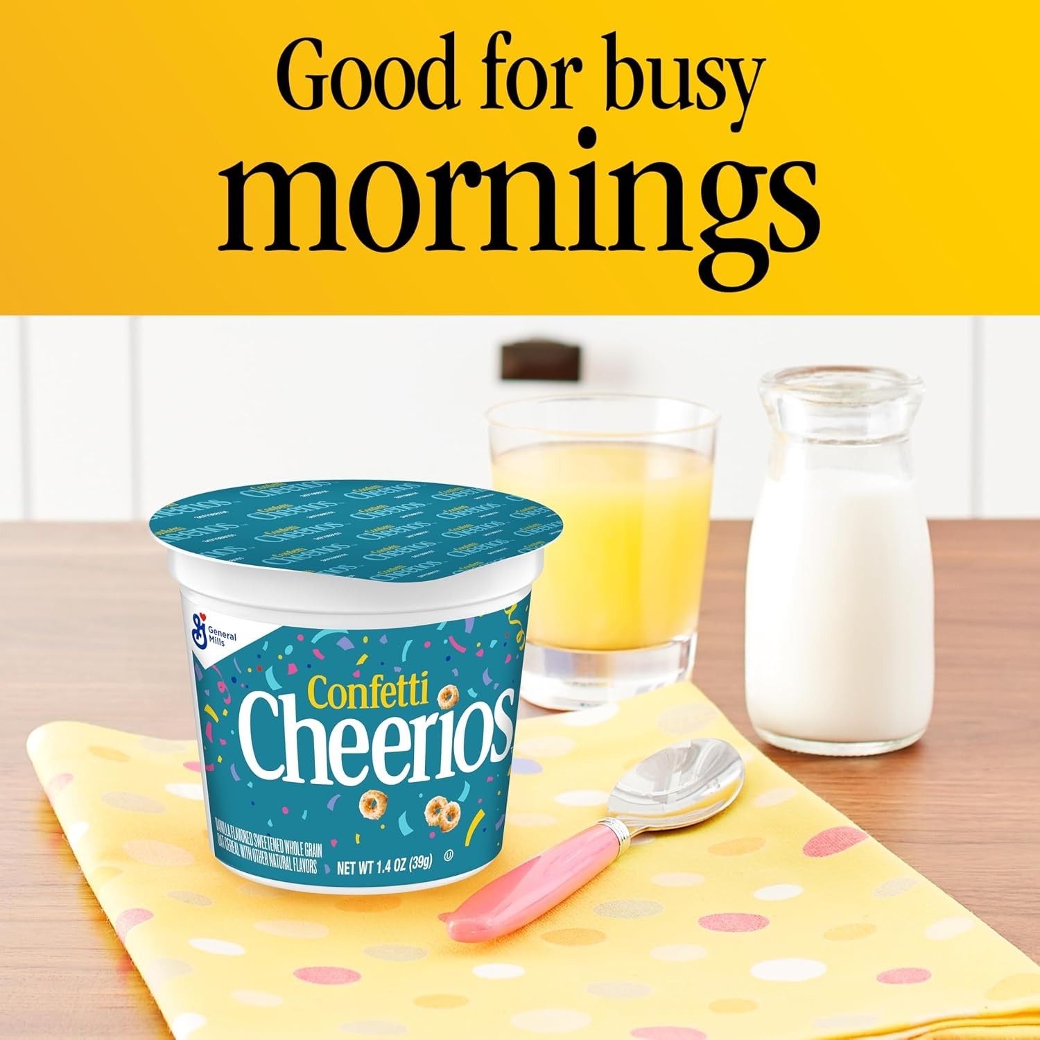 Confetti Cheerios Breakfast Cereal Cup, Gluten Free, Single Serve Cereal, 1.4 oz