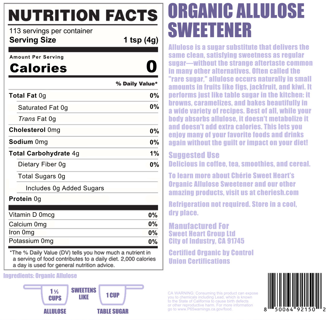 Cherie Sweet Heart Organic Allulose Sweetener, 1 lb, Zero Net Carb, Natural Keto