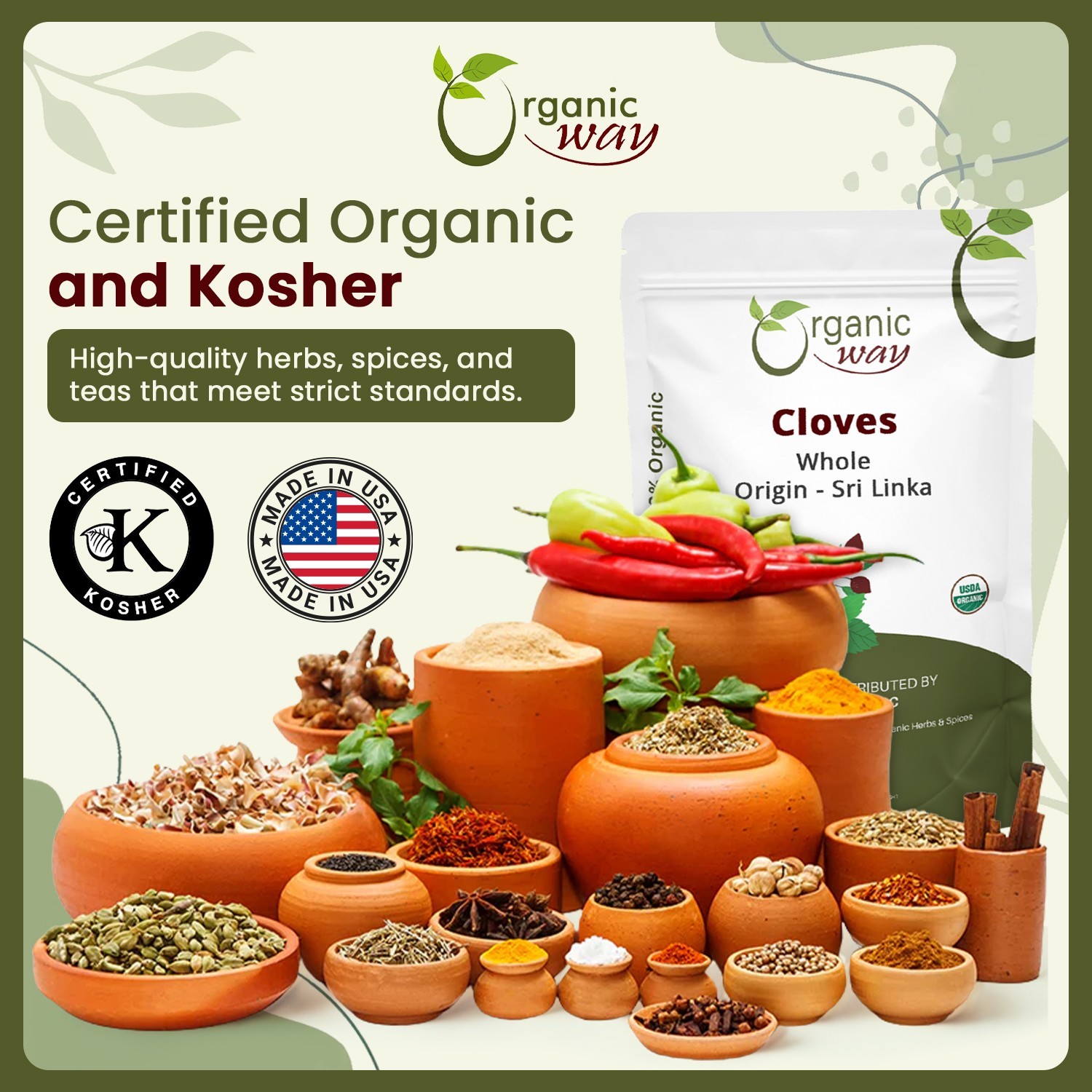 Organic Way Hand Selected Cloves Whole Non GMO & Gluten Free | USDA Certified