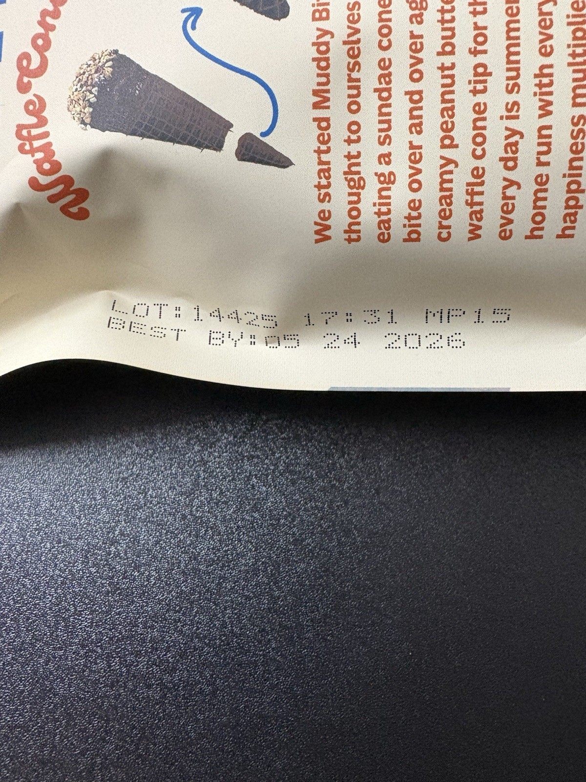 Muddy Bites Milk Chocolate Waffle Cone Snacks 12.5 Ounce Bag Exp 5/24/2026