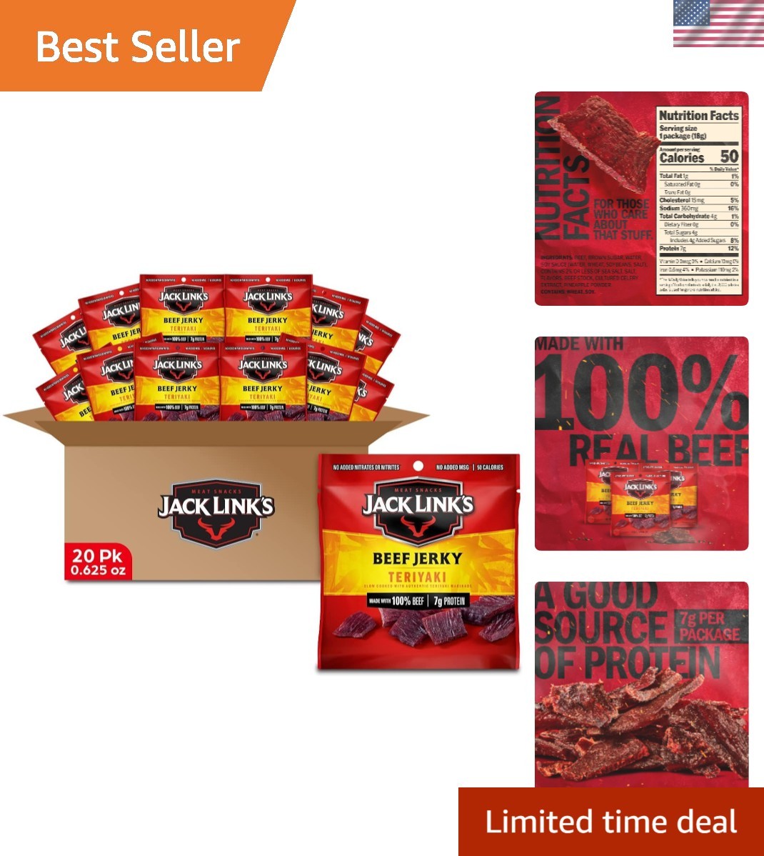 Bulk Teriyaki Beef Jerky Pack – 20 Individual 0.625oz Bags, Perfect for Sharing