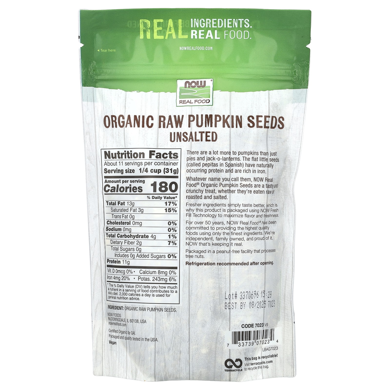 Organic, Raw Pumpkin Seeds, Unsalted, 12 oz (340 g)