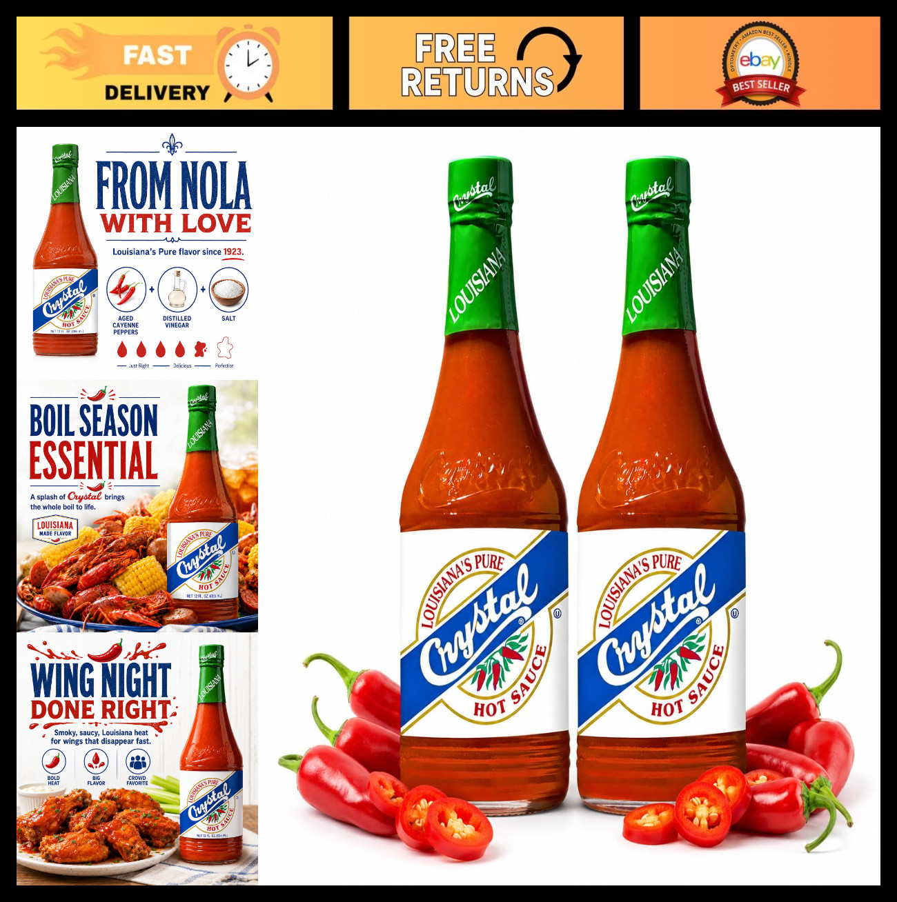 Spicy Hot Sauce 12oz (2-Pack) – Original Louisiana Flavor, Low Fat & Sodium, Per