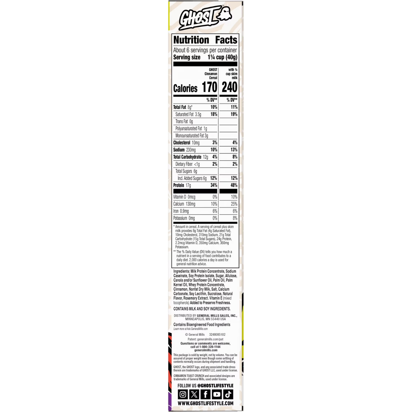 GHOST PROTEIN CEREAL, CINNAMON TOAST CRUNCH Flavor, 17G Protein, 9.2 oz