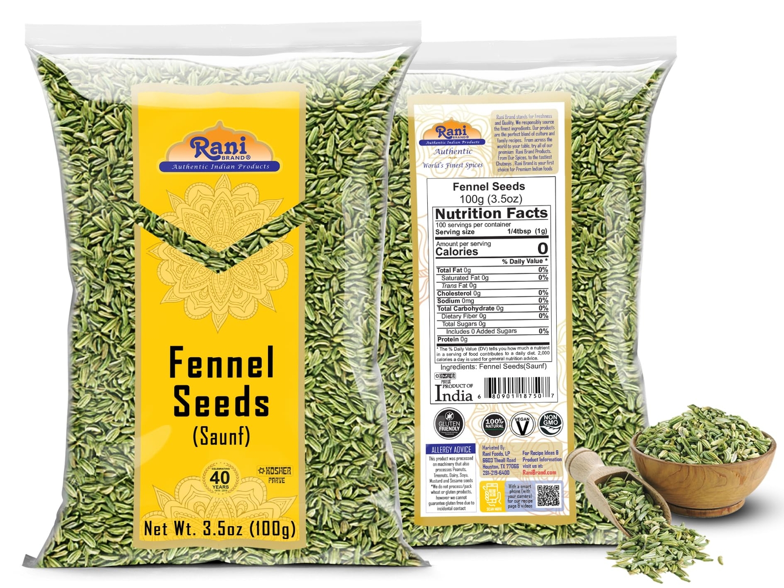 Rani Fennel Seeds (Saunf Sabut) Whole Spice 3.5oz (100g)
